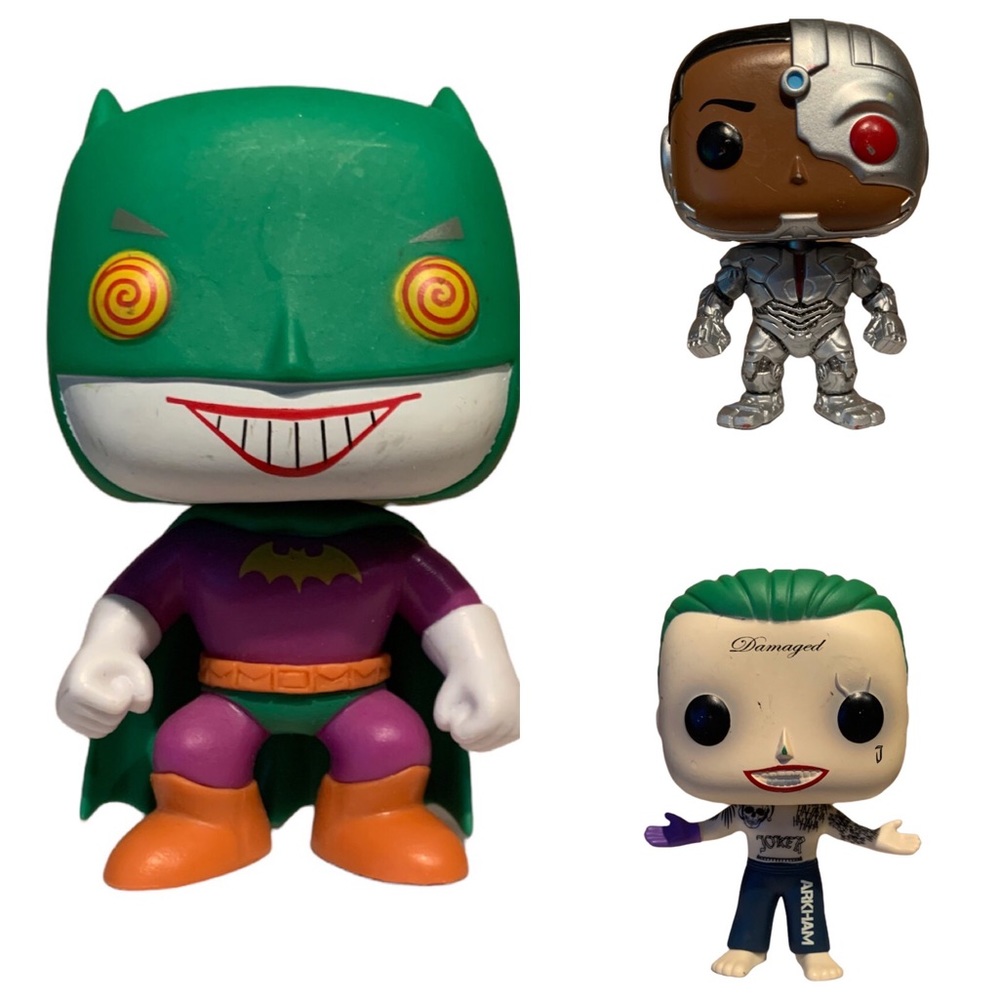 Batman as the joker, suicide squad Joker & cyborg from the justice league Funko